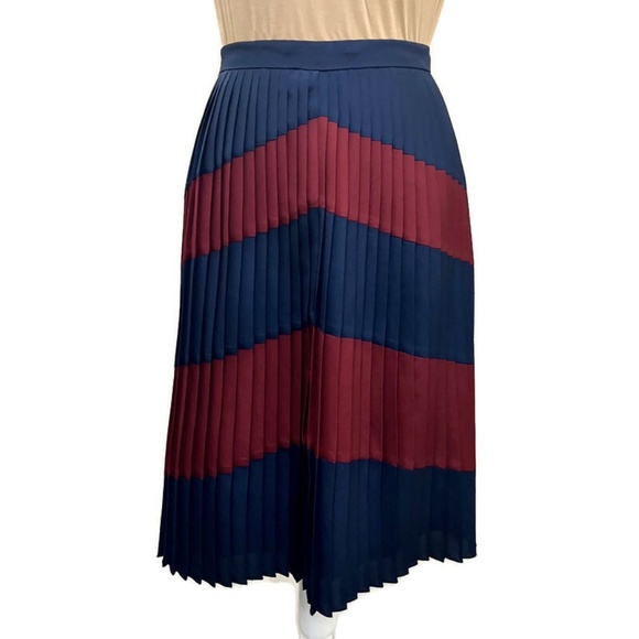 J. Crew Dresses & Skirts - J Crew Accordion Pleated Striped Midi Skirt Lined Blue Maroon Size 6